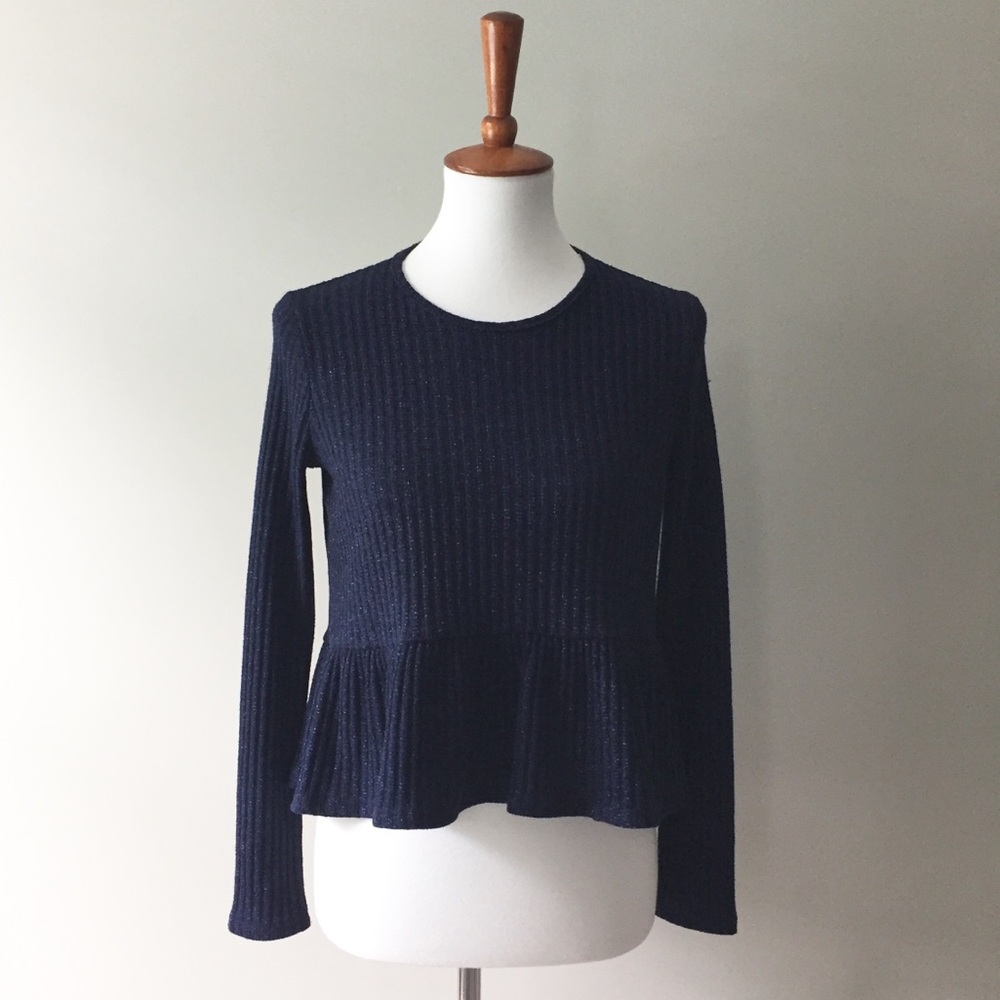 UO Kimchi Blue Sparkle Peplum Navy Blouse Small